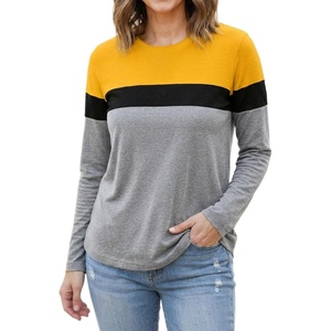 image:imageLong Sleeve Shirts for Women  Multicolor Crew Neck Womens Tops and TeesYellow Black Heather Gray