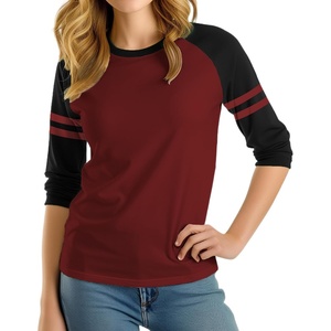 image:imageRaglan Shirt Women Three Quarter Sleeves Baseball TopsMaroon Black