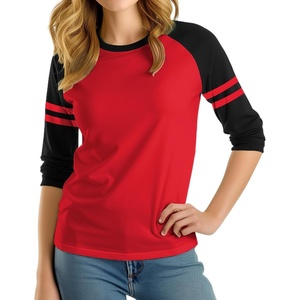 image:imageRaglan Shirt Women Three Quarter Sleeves Baseball TopsRed Black