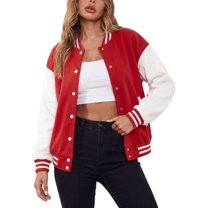 image:imageVarsity Jacket Women Boyfriend Style Dropshoulder Baseball Bomber JacketsRed White