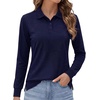image:imageDecrum Casual Long Sleeve Polo Shirts for WomenWomens Lgs Rib Polo Shirt  Navy