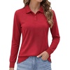 image:imageDecrum Casual Long Sleeve Polo Shirts for WomenWomens Lgs Rib Polo Shirt  Red