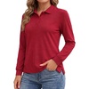 image:imageDecrum Casual Long Sleeve Polo Shirts for WomenWomens Lgs Rib Polo Shirt  Red