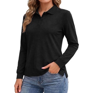 image:imageDecrum Casual Long Sleeve Polo Shirts for WomenWomens Lgs Rib Polo Shirt  Black
