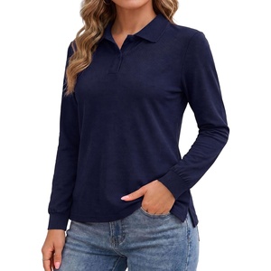 image:imageDecrum Casual Long Sleeve Polo Shirts for WomenWomens Lgs Rib Polo Shirt  Navy