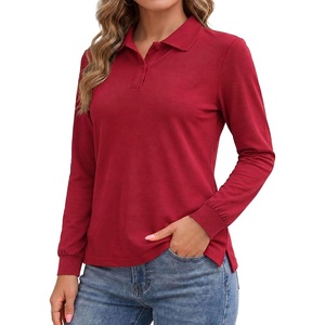 image:imageDecrum Casual Long Sleeve Polo Shirts for WomenWomens Lgs Rib Polo Shirt  Red