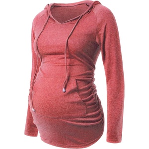 image:imageHooded Maternity Long Sleeve Shirt  Pregnancy Full Sleeves Tops for WomenHeather Pink
