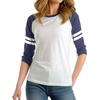image:imageDecrum 34 Sleeve Tops for Women  Striped Sleeve Casual Raglan Baseball Shirt WomenWhite Denim Blue