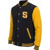 image:imageLetterman Jacket Men  High School Bomber Baseball Mens Varsity JacketsBlack  Yellow  Chenille Letter S