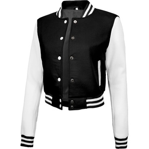 image:imageDecrum Letterman Varsity Jacket Women  Casual Highschool Baseball Style Cropped Bomber Jacket WomenBlack and White