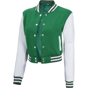 image:imageDecrum Letterman Varsity Jacket Women  Casual Highschool Baseball Style Cropped Bomber Jacket WomenGreen and White