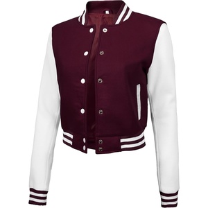image:imageDecrum Letterman Varsity Jacket Women  Casual Highschool Baseball Style Cropped Bomber Jacket WomenMaroon and White