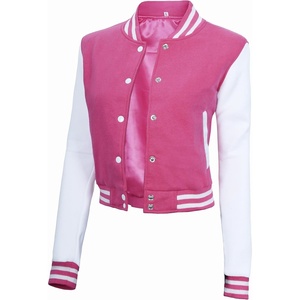 image:imageDecrum Letterman Varsity Jacket Women  Casual Highschool Baseball Style Cropped Bomber Jacket WomenPink and White