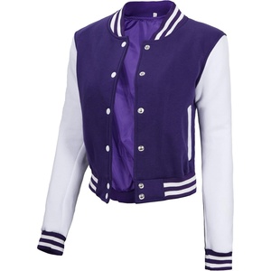 image:imageDecrum Letterman Varsity Jacket Women  Casual Highschool Baseball Style Cropped Bomber Jacket WomenPurple and White