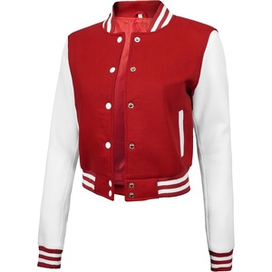 image:imageDecrum Letterman Varsity Jacket Women  Casual Highschool Baseball Style Cropped Bomber Jacket WomenRed and White