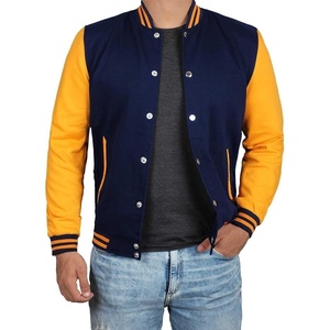 image:imageDecrum Varsity Jacket Men  Letterman Bomber Style Mens Baseball JacketsNavy Blue Yellow