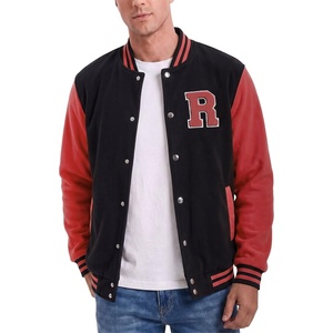 image:imageLetterman Jacket Men  High School Bomber Baseball Mens Varsity JacketsBlack  Red  Chenille Letter R