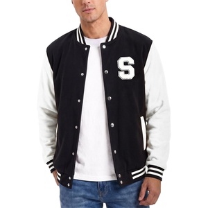 image:imageLetterman Jacket Men  High School Bomber Baseball Mens Varsity JacketsBlack  White  Chenille Letter S