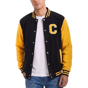 image:imageLetterman Jacket Men  High School Bomber Baseball Mens Varsity JacketsBlack  Yellow  Chenille Letter C