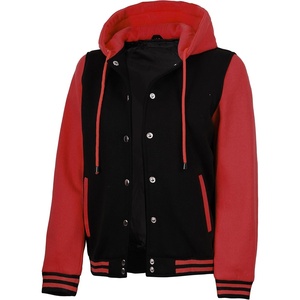 image:imageWomens Hooded Varsity Jacket Letterman High School Bomber Baseball JacketsBlack  Red