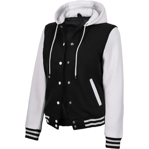 image:imageWomens Hooded Varsity Jacket Letterman High School Bomber Baseball JacketsBlack  White