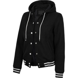 image:imageWomens Hooded Varsity Jacket Letterman High School Bomber Baseball JacketsBlack