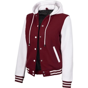image:imageWomens Hooded Varsity Jacket Letterman High School Bomber Baseball JacketsMaroon  White