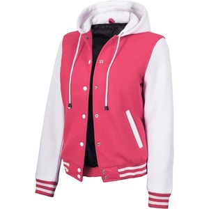 image:imageWomens Hooded Varsity Jacket Letterman High School Bomber Baseball JacketsPink  White