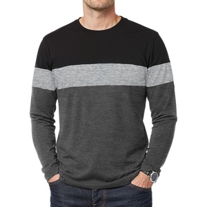 image:imageDecrum Mens Long Sleeve Shirts  Three Tone Color Block Crew Neck TShirtBlack Gray Charcoal  3 Tone Long Sleeves