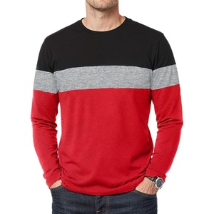 image:imageDecrum Mens Long Sleeve Shirts  Three Tone Color Block Crew Neck TShirtBlack Gray Red  3 Tone Long Sleeves