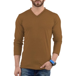 image:imageDecrum V Neck Long Sleeve Shirts for Men  Full Sleeves Style Soft V Neck T Shirts MenBrown