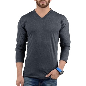 image:imageDecrum V Neck Long Sleeve Shirts for Men  Full Sleeves Style Soft V Neck T Shirts MenCharcoal Grey