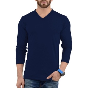 image:imageDecrum V Neck Long Sleeve Shirts for Men  Full Sleeves Style Soft V Neck T Shirts MenNavy Blue