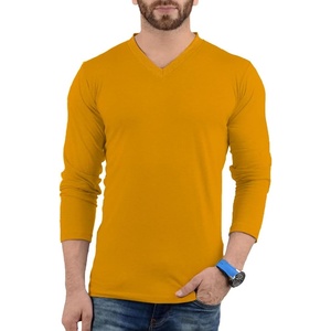 image:imageDecrum V Neck Long Sleeve Shirts for Men  Full Sleeves Style Soft V Neck T Shirts MenYellow
