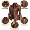 image:imageDecrum 100 Real Leather Car Coat for Women Long Jacket With Shirt CollarCognac