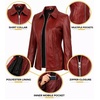 image:imageDecrum 100 Real Leather Car Coat for Women Long Jacket With Shirt CollarRed Wax
