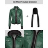 image:imageDecrum Real Lambskin Bomber Jacket Women with Detachable HoodGreen