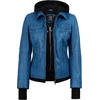 image:imageDecrum Real Lambskin Bomber Jacket Women with Detachable HoodWax Blue New