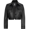 image:imageReal Lambskin Cropped Womens Leather Jacket Trucker Style Shirt CollarBlack