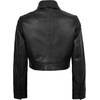 image:imageReal Lambskin Cropped Womens Leather Jacket Trucker Style Shirt CollarBlack