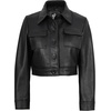 image:imageReal Lambskin Cropped Womens Leather Jacket Trucker Style Shirt CollarBlack