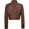 image:imageReal Lambskin Cropped Womens Leather Jacket Trucker Style Shirt CollarCognac Wax