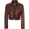 image:imageReal Lambskin Cropped Womens Leather Jacket Trucker Style Shirt CollarCognac Wax