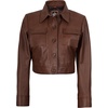 image:imageReal Lambskin Cropped Womens Leather Jacket Trucker Style Shirt CollarCognac Wax