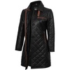 image:imageDecrum Quilted Real Lambskin Leather Car Coat 34 Length Jacket For WomenGlen Quilted  Black Leather Coat Women