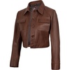 image:imageReal Lambskin Cropped Womens Leather Jacket Trucker Style Shirt CollarCognac Wax