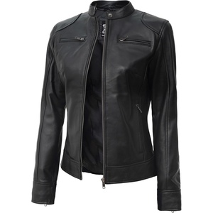 image:imageDecrum Cafe Racer Real Lambskin Motorcycle Style Leather Jacket WomenBlack