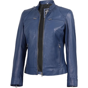 image:imageDecrum Cafe Racer Real Lambskin Motorcycle Style Leather Jacket WomenBlue