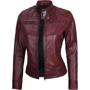 image:imageDecrum Cafe Racer Real Lambskin Motorcycle Style Leather Jacket WomenBurgundy