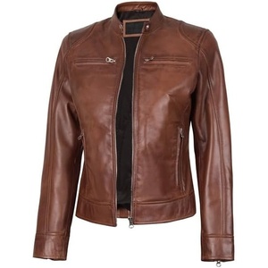 image:imageDecrum Cafe Racer Real Lambskin Motorcycle Style Leather Jacket WomenCognac Wax